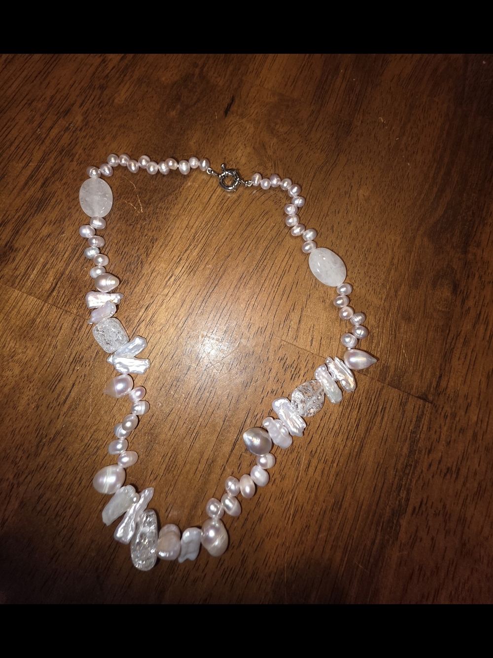 Freshwater Pearl and pink Agate Stone Accent Necklace - Light Pink